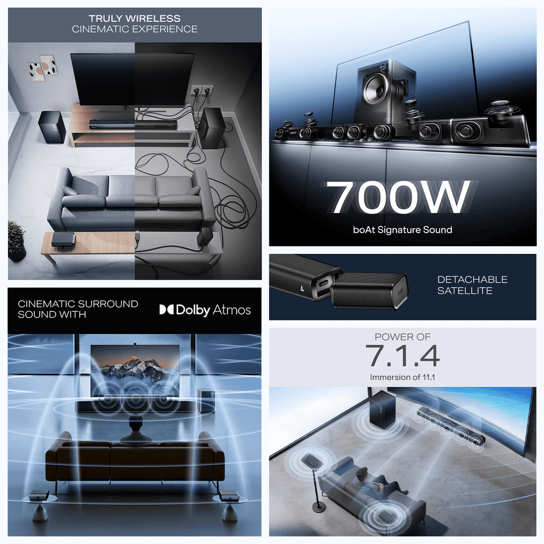boAt Aavante Prime X | 700W 7.1.4 Channel Soundbar with Wireless Subwoofer & Satellites *(Free Installation Included)