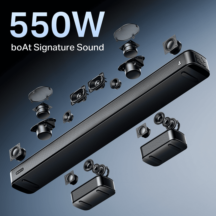 boAt Aavante Prime 5.1.2 5050DA | 550W 5.1.2 Channel Soundbar with Dolby Atmos, Wireless Rear Satellites & Master Remote *(Free Installation Included)