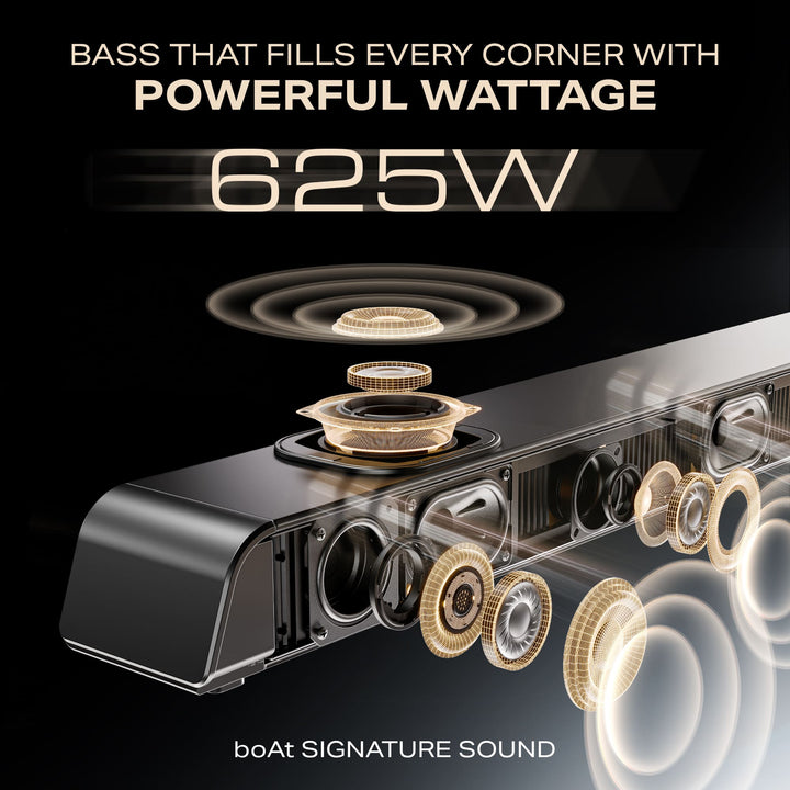 boAt Aavante Prime 5.2.4 6250DA | 625W 5.2.4 Channel Soundbar with Dolby Atmos, Dual Subwoofers & Wireless Rear Satellites *(Free Installation Included)