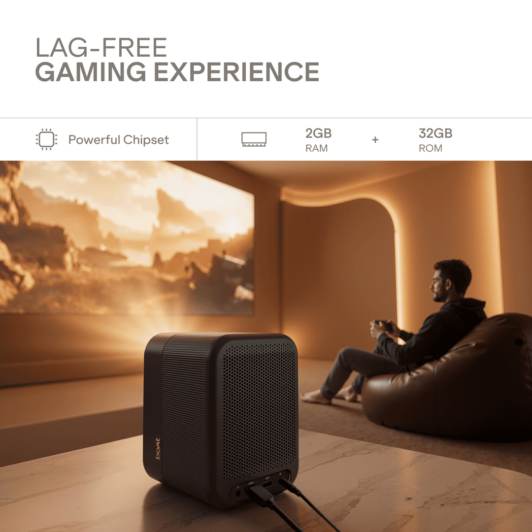 boAt Cinehead F1 Pro | Full HD Smart Projector with Google TV & Up to 150” Big-Screen Viewing