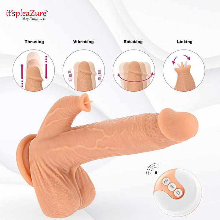 Itspleazure Vibrating Suction Dildo with Clit Stimulating tongue and Wireless Remote