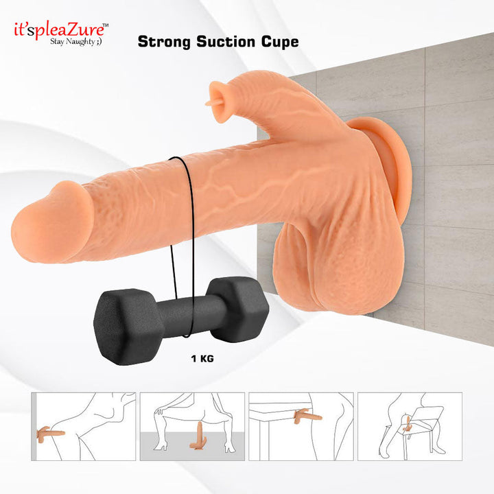 Itspleazure Vibrating Suction Dildo with Clit Stimulating tongue and Wireless Remote
